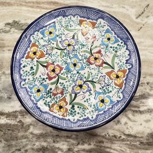 Handpainted Handmade Talavera Art Pottery Wall Plate 11"‎ Floral Signed